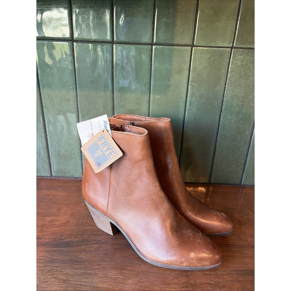 FRYE MEGAN SIDE ZIP Dark Brown LEATHER ANKLE BOOTIES Size 6.5 M
